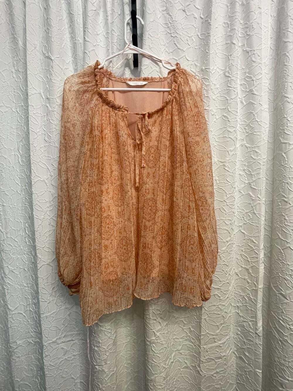 LC Lauren Conrad Tie Front Peasant Top Large Orange Terracotta Blouse Boho